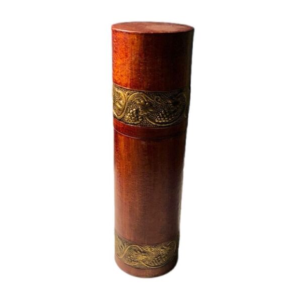 Decorative Canister with Leather Finish and Antique Gold Grape Leaf Banding - Picture 1 of 8